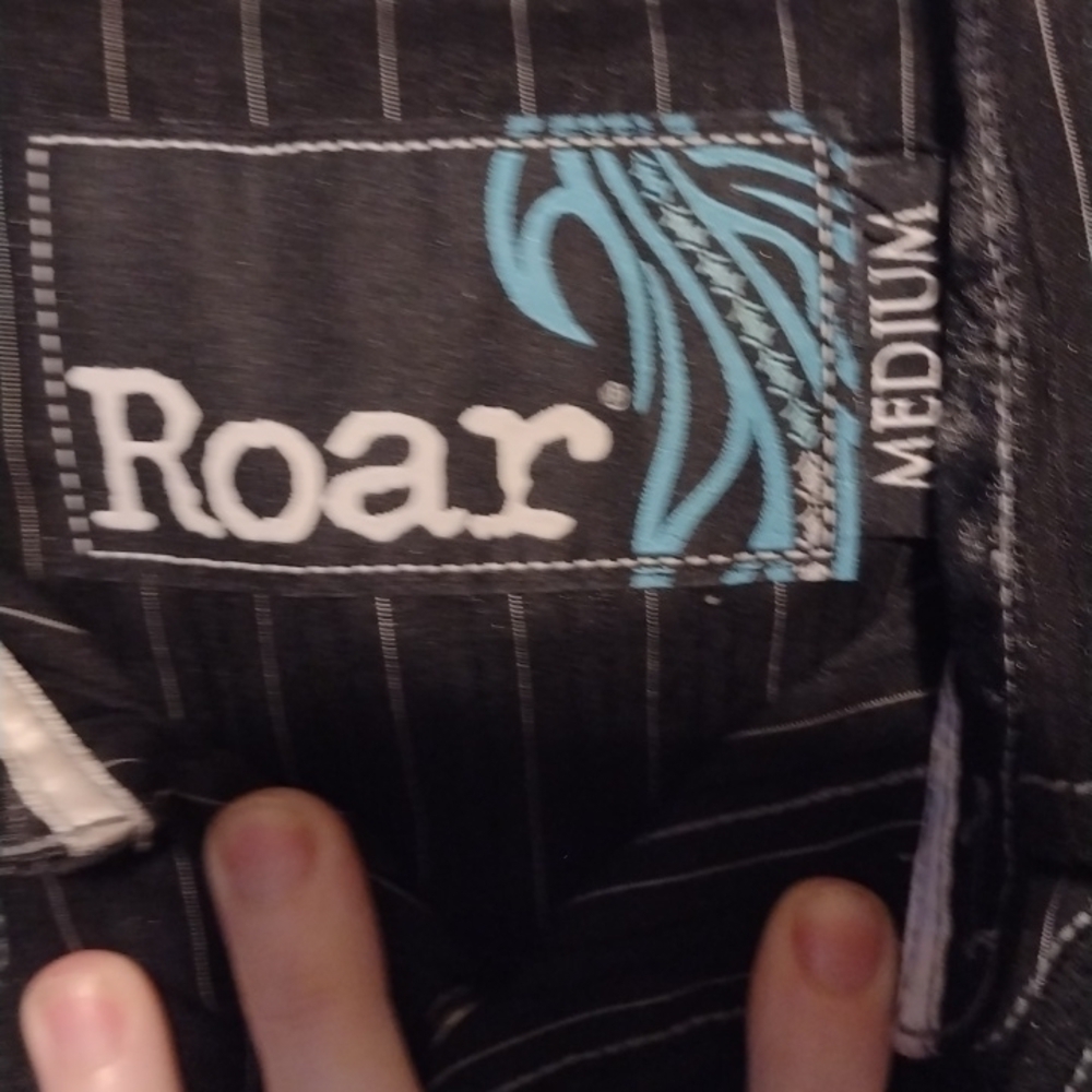 roar men's medium dress shirt size medium black and white white pinstripes - Picture 9 of 11